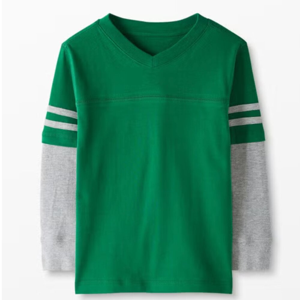 Sz 8 OEKO-TEX Double-sleeve Long Sleeve, Fjord Green (and gray) Hanna Andersson